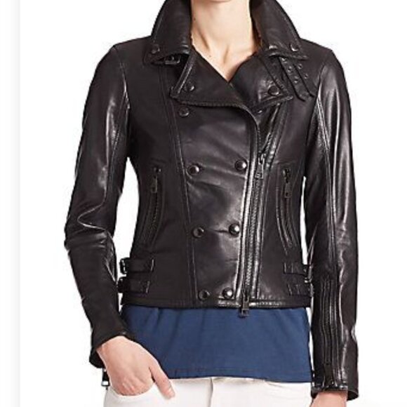 Burberry Brit | Isleigh Cropped Leather Biker / Moto Jacket, Sz 12 fits M ♥ NWT - Picture 8 of 10